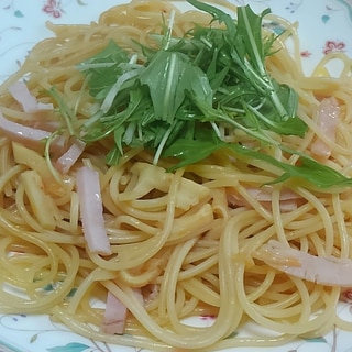 水菜とハムとメンマのパスタ☆